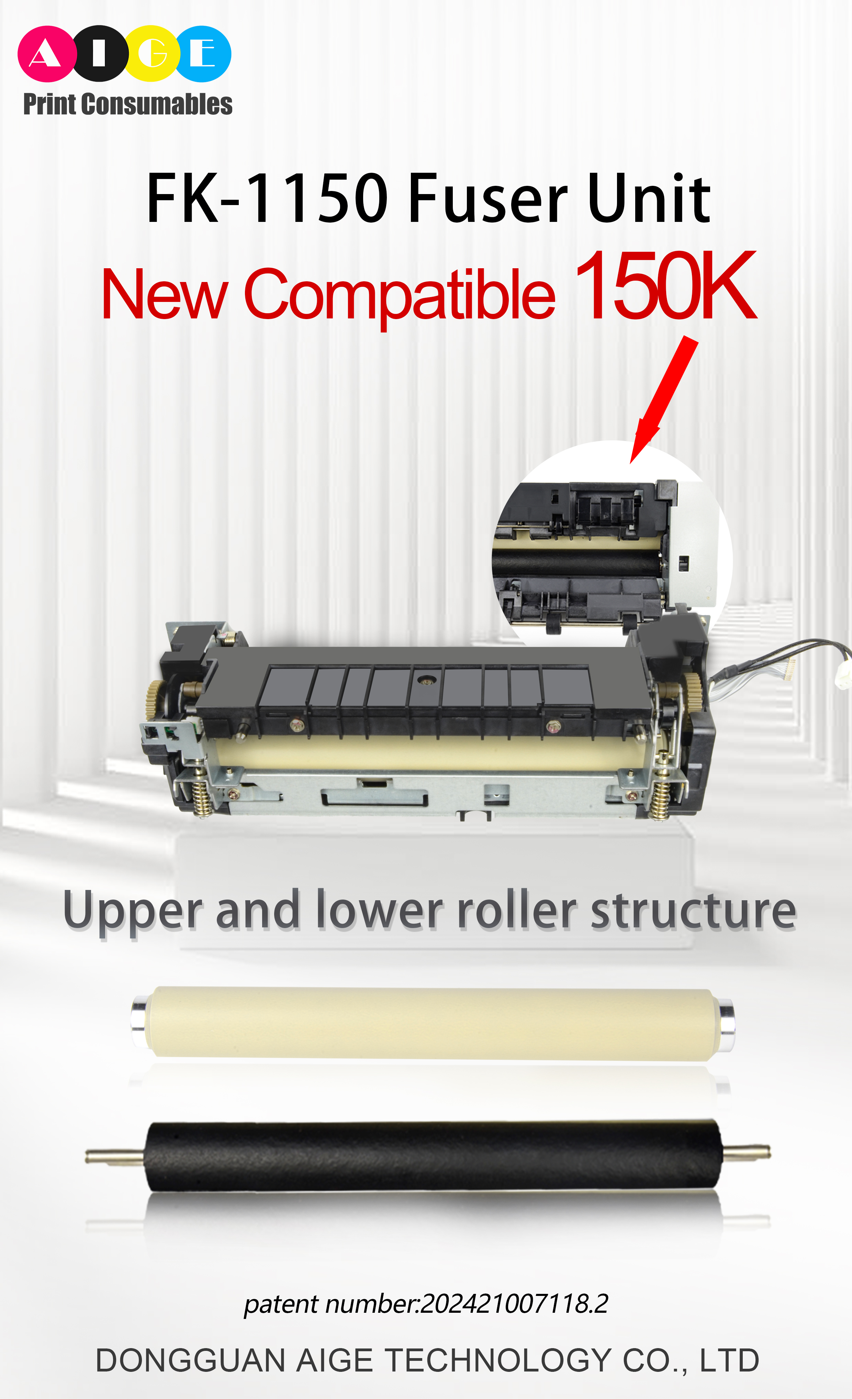 100% new compatible Kyocera FK-1150 Fuser Unit (Fuser Upper Roller+ Fuser lower pressure roller) 100K pages